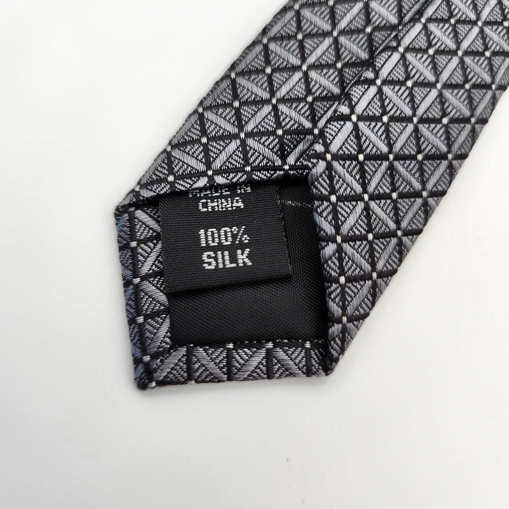 John Bartlett Statements Mens‎ Black Geometric Grid Pattern Silk Formal Neck Tie